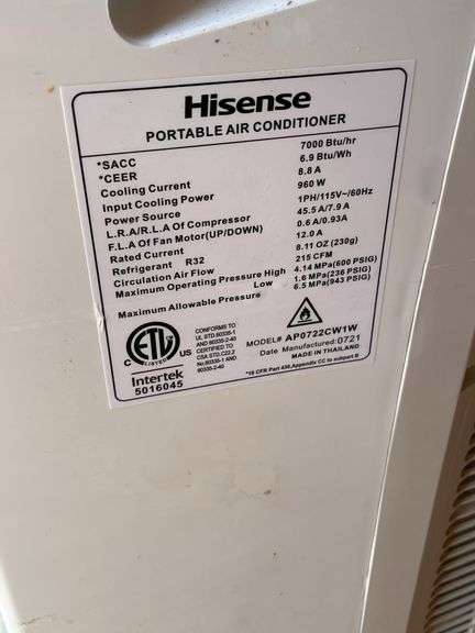 HISENSE PORTABLE A/C 7,000 BTU/HR