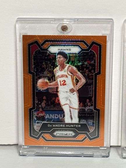 2021 Panini Prizm Scottie Barnes RC, 2023 Panini Prizm Orange Refractor De’Andre Hunter, and 2023 Pa