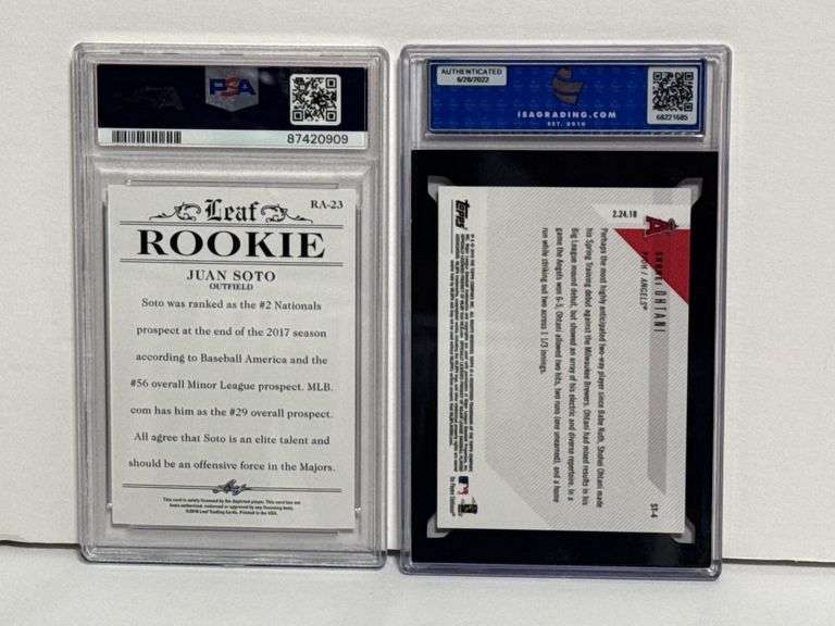 2018 Leaf Special Release Juan Soto Rookie Achievement RC (PSA 10) and 2018 Topps Now Shohei Ohtani
