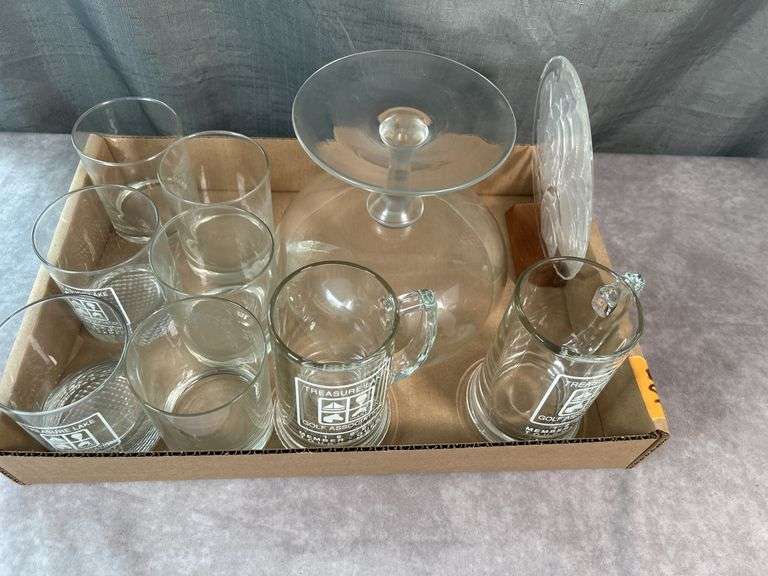 VINTAGE ETCHED BOWL , WATER GLASSES & more