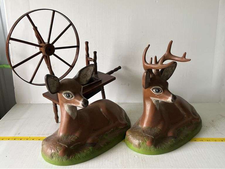 Ceramic Deer and Mini Spinning Wheel