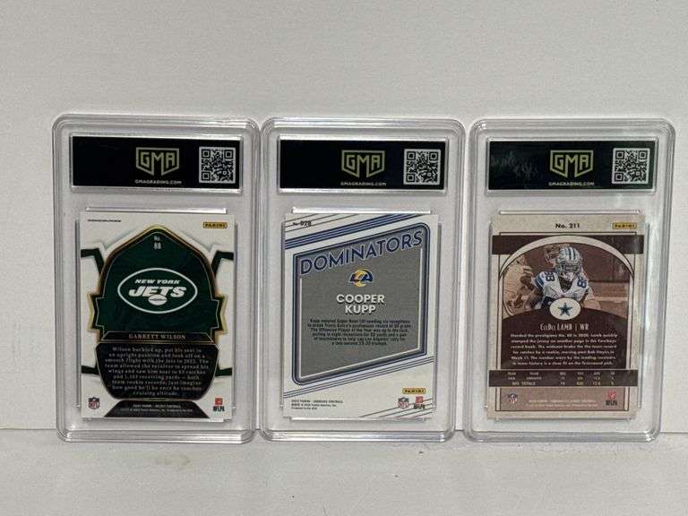 2022 Select Garrett Wilson Concourse Rookie (GMA 9), 2022 Donruss Cooper Kupp Dominators (GMA 10), a