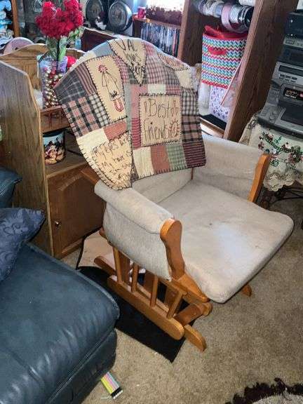 PAIR OF UPHOLSTERED CHAIRS AND GLIDER ROCKER