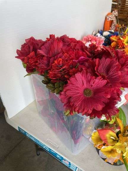 Large lot of faux flowers - some w/ vases