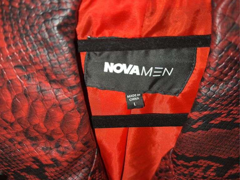 Express Black Leather Jacket (Size M) and NovaMen Red Snakeskin Print Leather Jacket (Size L)