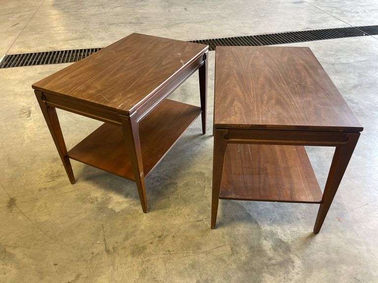 (2) brown matching wooden end tables
