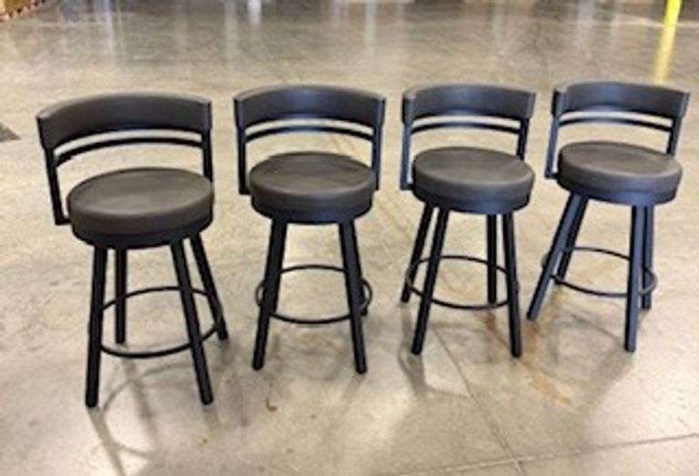 (4) AMISCO Ronny Counter Stools - Counter Stools, DA Ink Metal with Black leather Seat