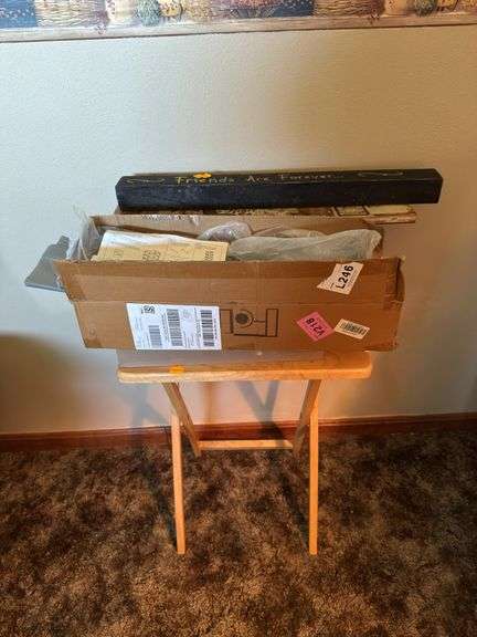 FOLDING TV TRAY, WALL ART, AND CANVAS DOOR/WALL RACK