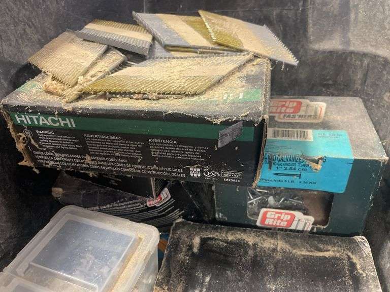 Tote of nails - many in original boxes