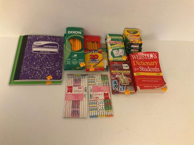 Pencils, Crayons, Notebooks, Dictionary and Learning Tools