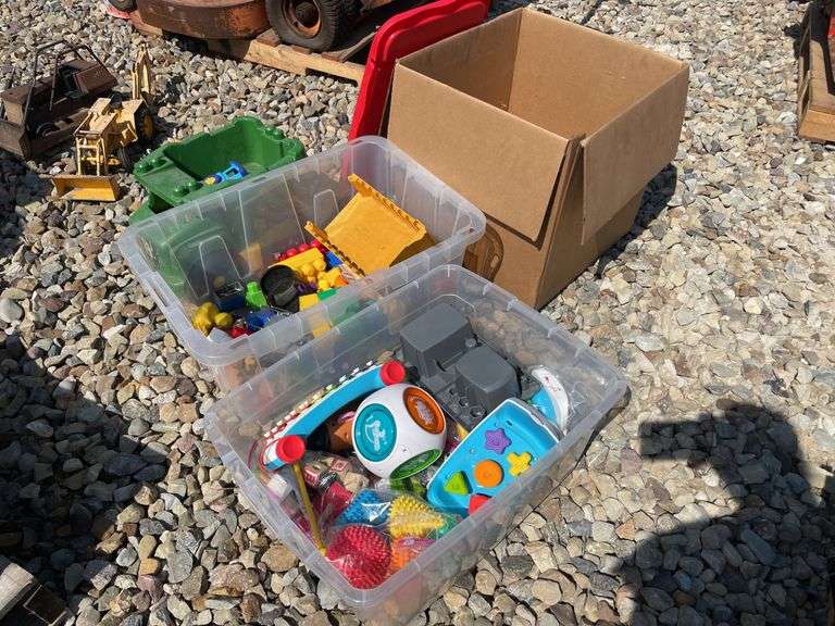 (2) totes and box of kids toys - Fisher Price & others