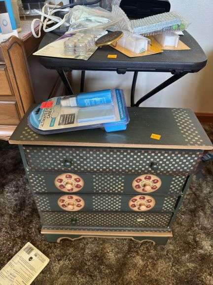 END TABLE, STANDS, CRAFT SUPPLIES, FLOOR LAMP