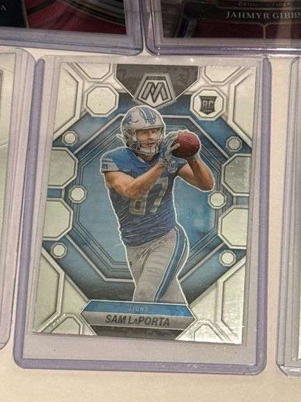 2023 Panini Select Jahmyr Gibbs RC, (2) 2023 Panini Prizm Sam LaPorta RC, (2) 2023 Panini Mosaic Sam
