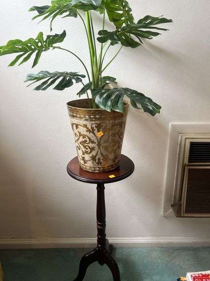 Wooden Plant Stand and Artificial Plant
