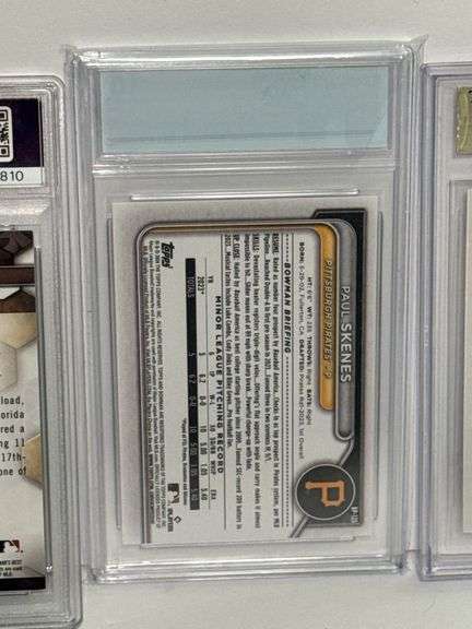 2024 Topps Now Paul Skenes (BGS 9.5), 2024 Bowman Paul Skenes Prospect (MGC 10), and 2023 Bowman’s B