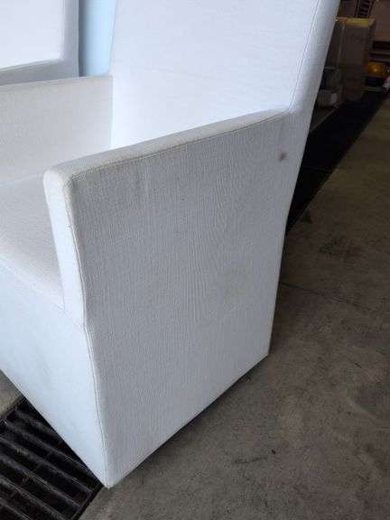 (4) matching white chairs on wheels