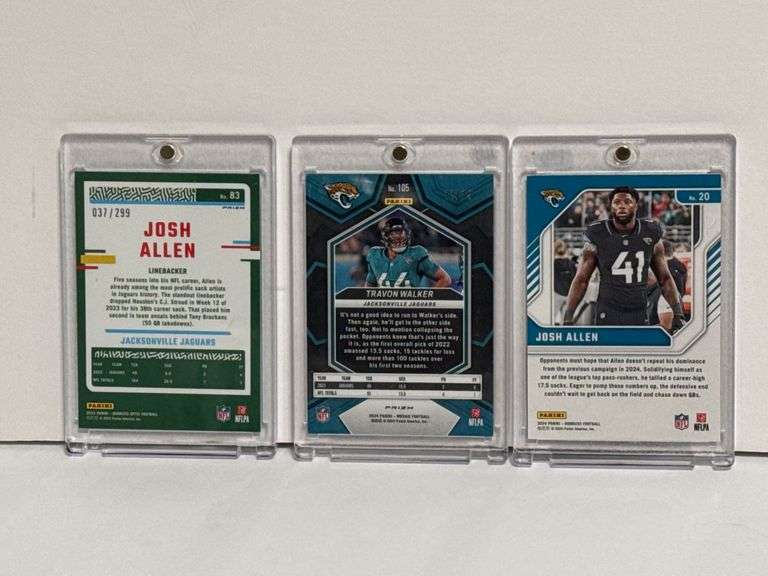 2024 Donruss Elite Series Josh Allen, 2023 Donruss Optic Josh Allen Aqua Refractor, and 2024 Panini