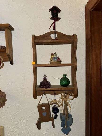 WOODEN DISPLAY SHELF, WALL SHELVES, DECOR, CD'S, AND MORE