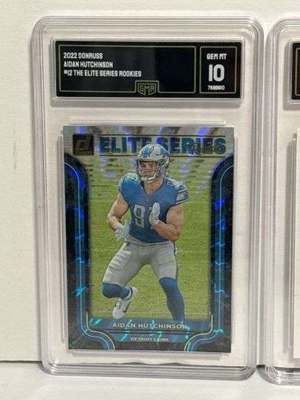 2022 Donruss Aidan Hutchinson “Elite Series” RC (GMA 10), 2021 Chronicles Micah Parsons RC (GMA 10),