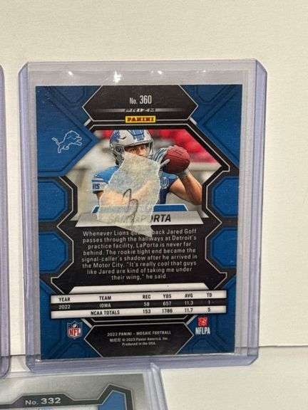 2023 Panini Select Jahmyr Gibbs RC, (2) 2023 Panini Prizm Sam LaPorta RC, (2) 2023 Panini Mosaic Sam