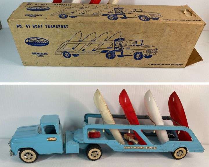 1961 Tonka Marine Service Boat Transporter with Box and Kayaks