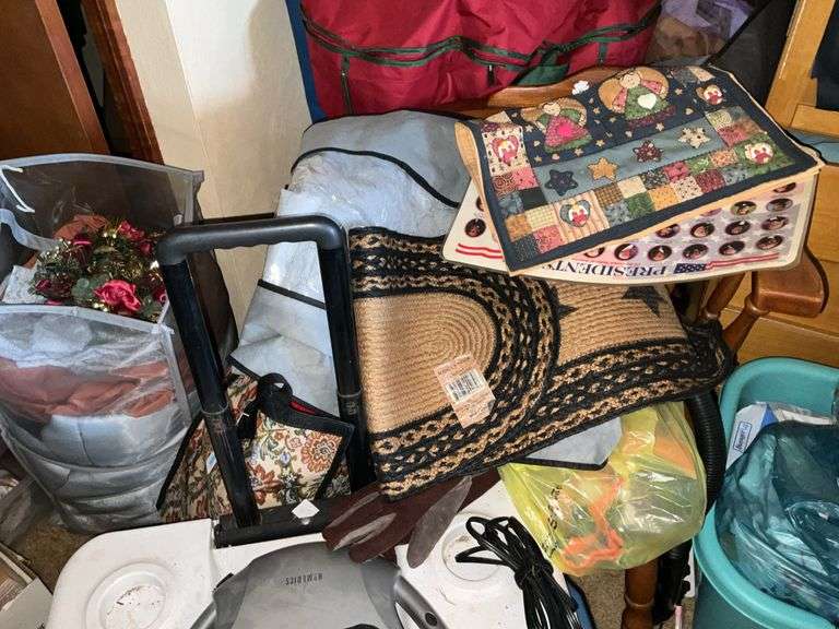 LARGE LOT OF COOLER, BAGS, MASSAGER, RUSTIC DECOR