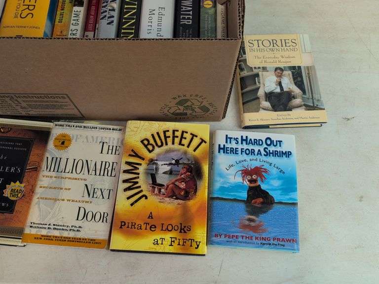 Box of books - historical, business, fiction, and more