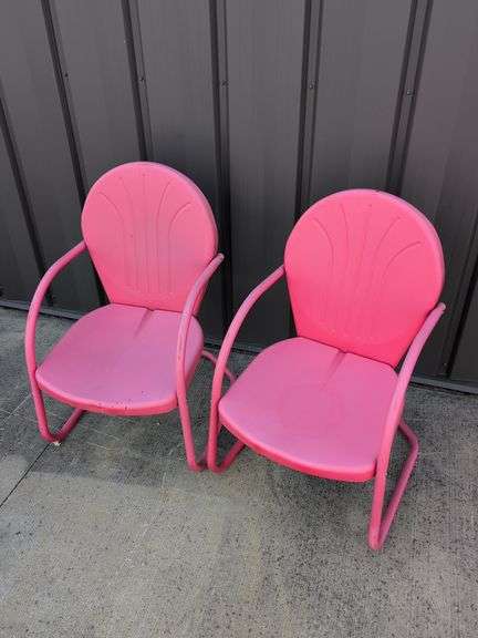 (2) matching red outdoor patio chairs