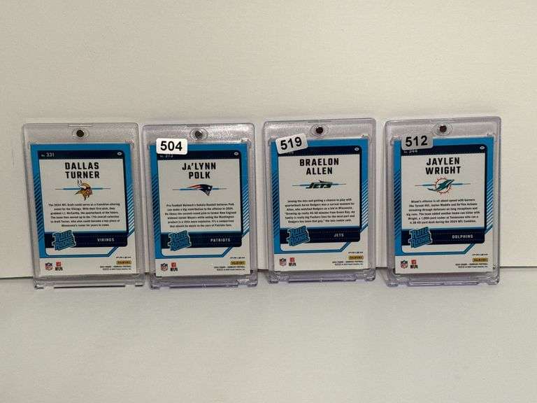 (4) 2024 Donruss Optic Rated Rookie Red Wave Short Print Parallel RC’s of Dallas Turner, Jaylen Wrig