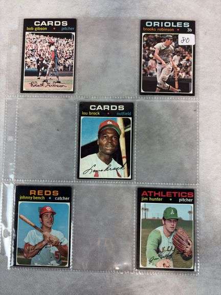 (5) 1971 Topps Baseball Cards - Gibson, Robinson, Bench, Hunter & Brock