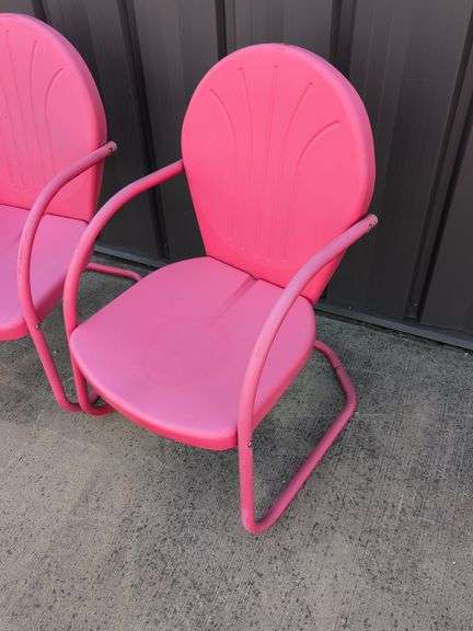 (2) matching red outdoor patio chairs