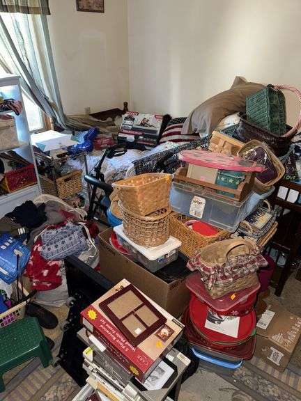 HUGE LOT INCL. TWIN BED, BASKETS, WALKER, HOME DECOR AND MORE