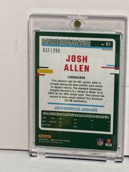 2024 Donruss Elite Series Josh Allen, 2023 Donruss Optic Josh Allen Aqua Refractor, and 2024 Panini