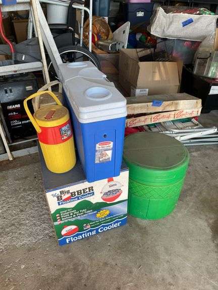 COOLERS, DRINK JUSGS, AND PORTABLE CAMPING TOILET