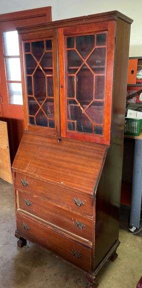 VINTAGE SECRETARY DESK WITH CHINA HUTCH