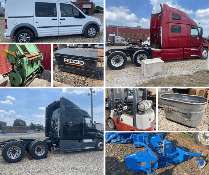 (2) Semi Trucks, Sprinter Van, Tow Motor, Tools, Truck Parts & More