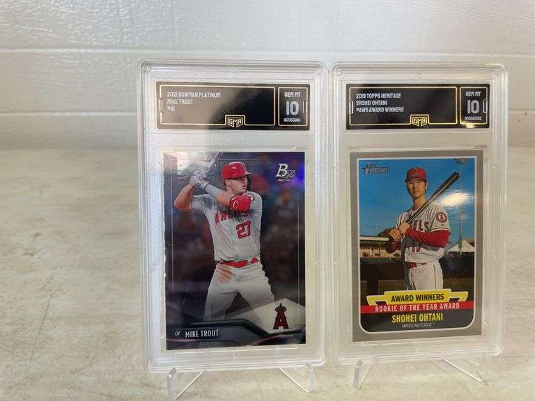2019 Topps Heritage Shohei Ohtani and 2021 Bowman Platinum Mike Trout - PSA 10s