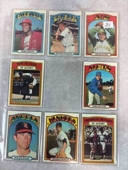 (8) 1972 Topps Baseball Cards - Ryan, Munsons, Seaver, Hunter, Robinson & Gibson
