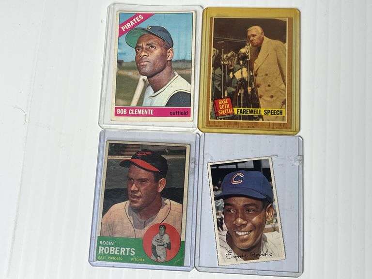 Babe Ruth, Bob Clemente, Robin Roberts, Ernie Banks Bazooka Card