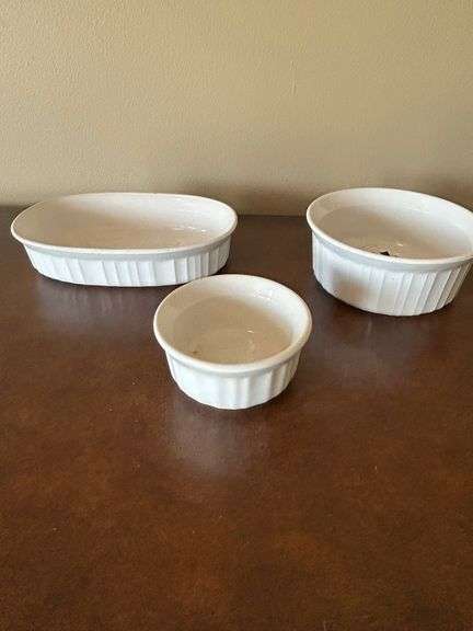 3 Small CorningWare French White Dishes