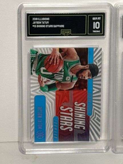 2019 Illusions Jayson Tatum Shining Stars Sapphire (GMA 10) and 2019 National Treasures Rudy Gobert 