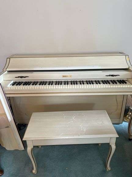 Baldwin Piano and Storage Stool with Sheet Music