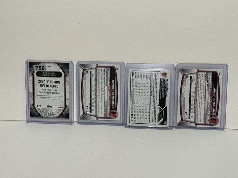 2024 Topps Bo Bichette Single Jumbo Relic Card, 2023 Bowman Gunnar Henderson RC, 2023 Topps Adley Ru