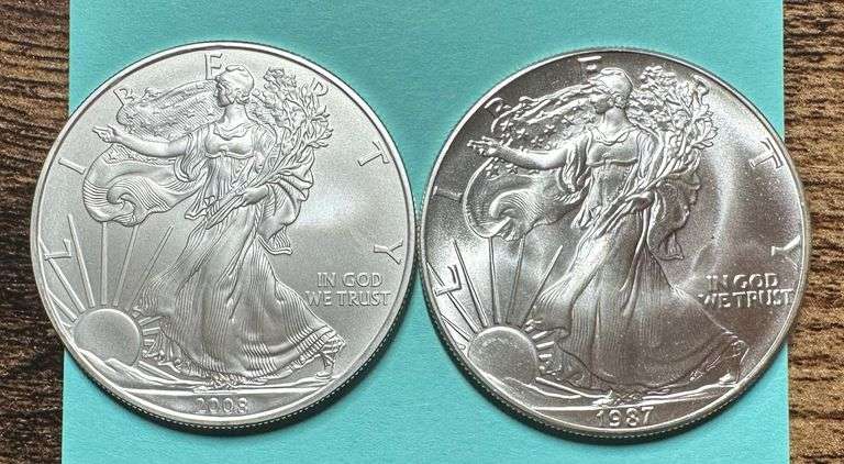 Lot of Two American Silver Eagles, 1987 & 2008