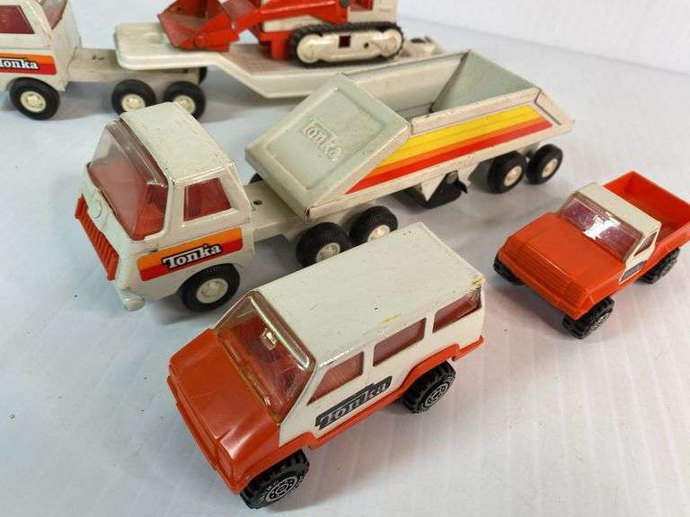 1970s Tonka Semi-Hauler with Bulldozer, Dump Trailer & Trucks Set