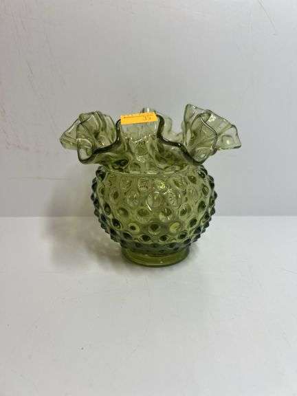 Fenton Colonial Green Ruffled Hobnail Vase