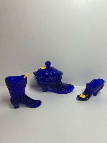 (3) Cobalt Blue Glass Shoes