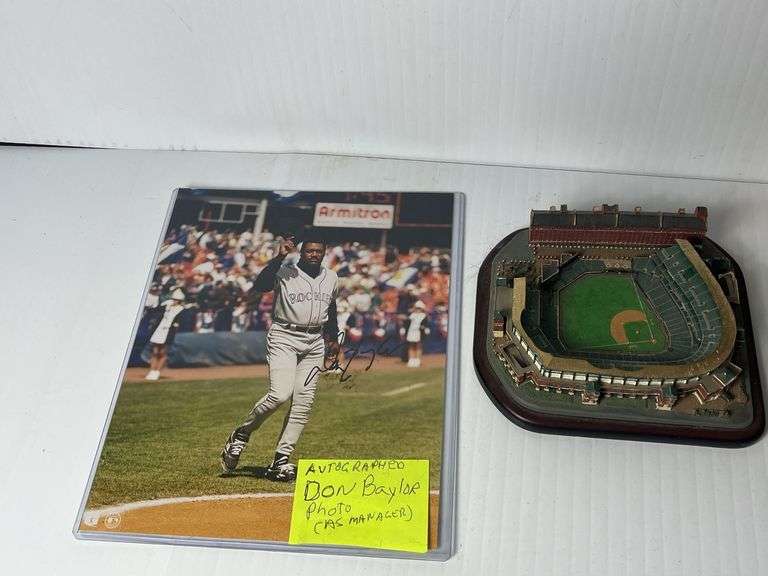 Autographed Don Baylor Photo and Baltimore Orioles Stadium Replica