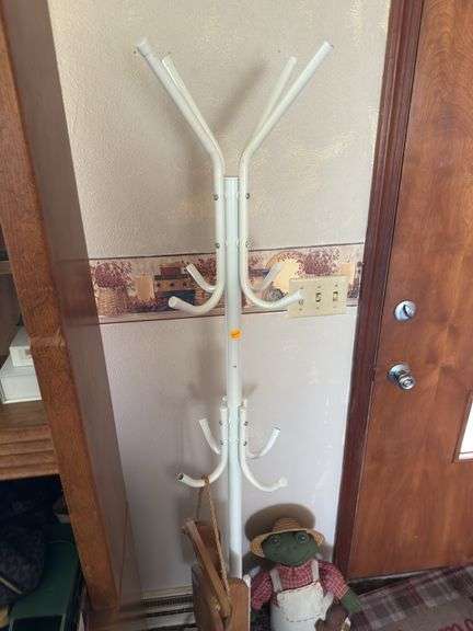 DISPLAY CUPBOARD, WOODEN SHELVING, HALL TREE AND MORE