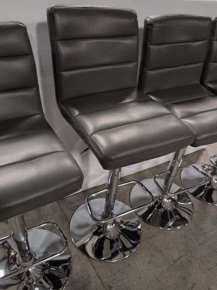 (4) matching grey leather swivel adjustable bar stools